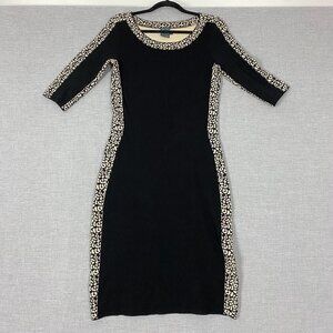 Gabby Skye Sweater Dress Sz Medium Knee Length Half Sleeve Black / Leopard Print